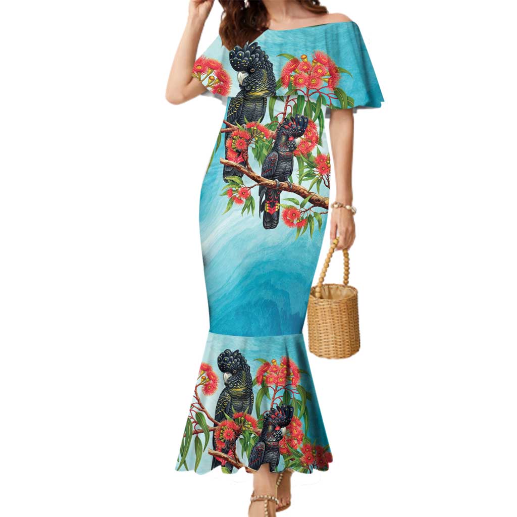 Australia Black Cockatoo and Eucalyptus Family Matching Mermaid Dress and Hawaiian Shirt Blue Spirit of Aussie Native Bird - Aussie Hoodie