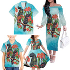 Australia Black Cockatoo and Eucalyptus Family Matching Off The Shoulder Long Sleeve Dress and Hawaiian Shirt Blue Spirit of Aussie Native Bird - Aussie Hoodie