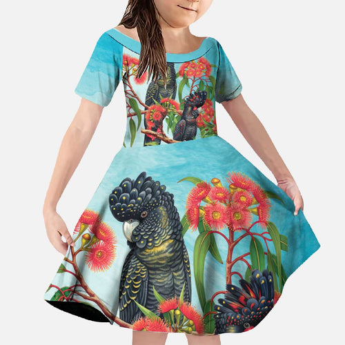 Australia Black Cockatoo and Eucalyptus Family Matching Off The Shoulder Long Sleeve Dress and Hawaiian Shirt Blue Spirit of Aussie Native Bird - Aussie Hoodie