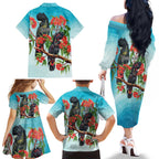 Australia Black Cockatoo and Eucalyptus Family Matching Off The Shoulder Long Sleeve Dress and Hawaiian Shirt Blue Spirit of Aussie Native Bird - Aussie Hoodie
