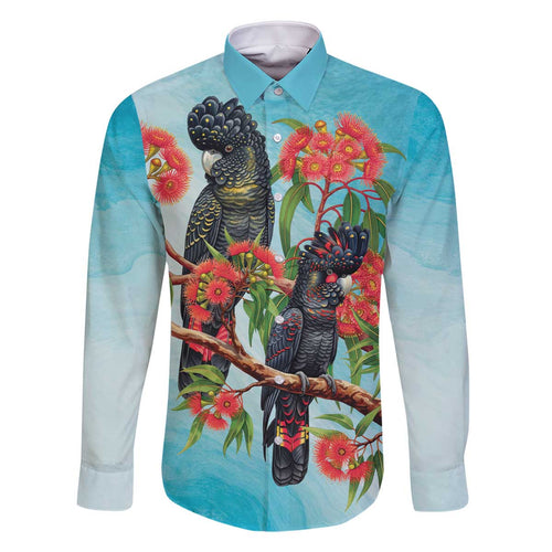 Australia Black Cockatoo and Eucalyptus Family Matching Off The Shoulder Long Sleeve Dress and Hawaiian Shirt Blue Spirit of Aussie Native Bird - Aussie Hoodie