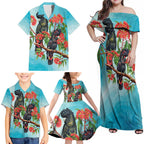 Australia Black Cockatoo and Eucalyptus Family Matching Off Shoulder Maxi Dress and Hawaiian Shirt Blue Spirit of Aussie Native Bird - Aussie Hoodie