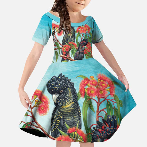 Australia Black Cockatoo and Eucalyptus Family Matching Off Shoulder Maxi Dress and Hawaiian Shirt Blue Spirit of Aussie Native Bird - Aussie Hoodie
