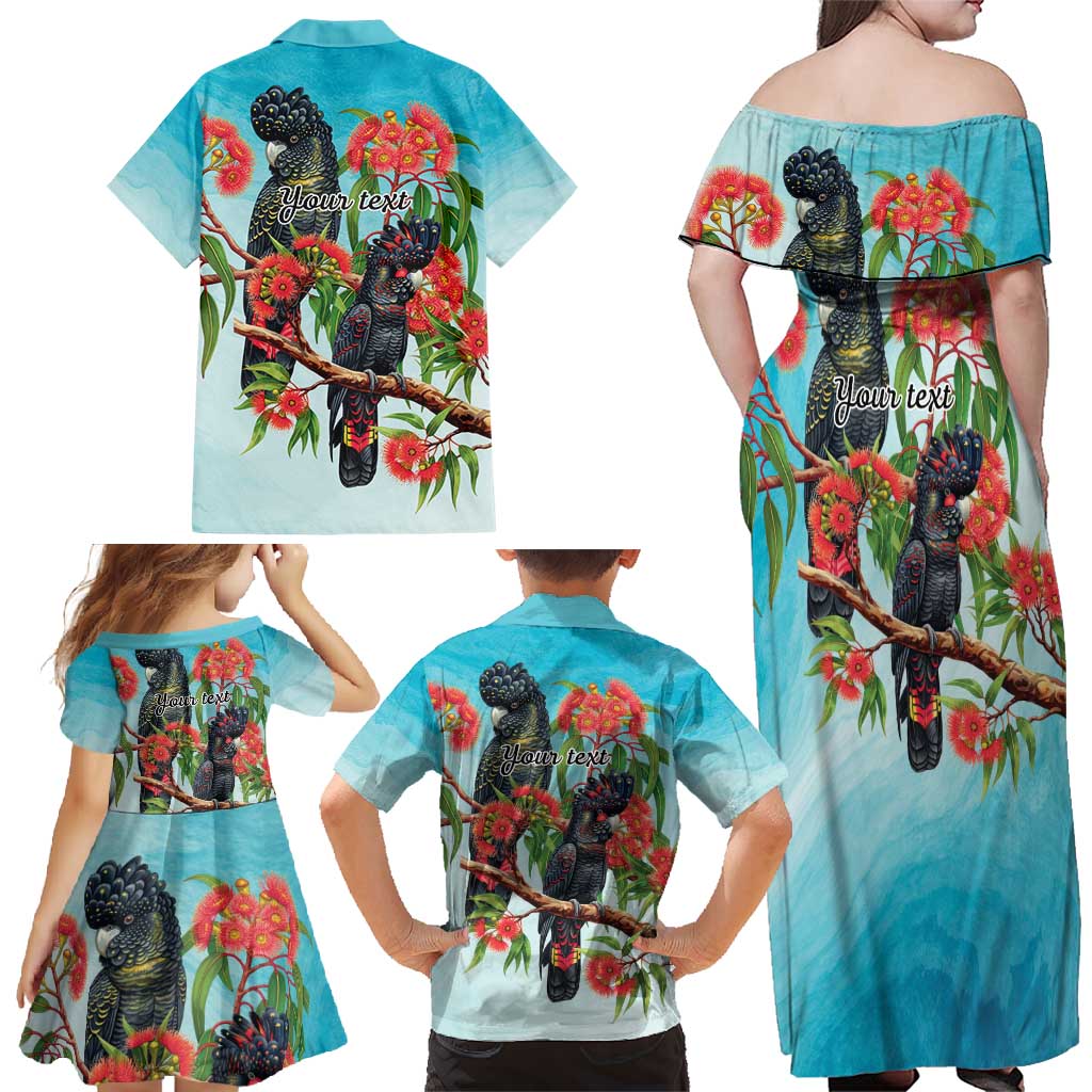 Australia Black Cockatoo and Eucalyptus Family Matching Off Shoulder Maxi Dress and Hawaiian Shirt Blue Spirit of Aussie Native Bird - Aussie Hoodie
