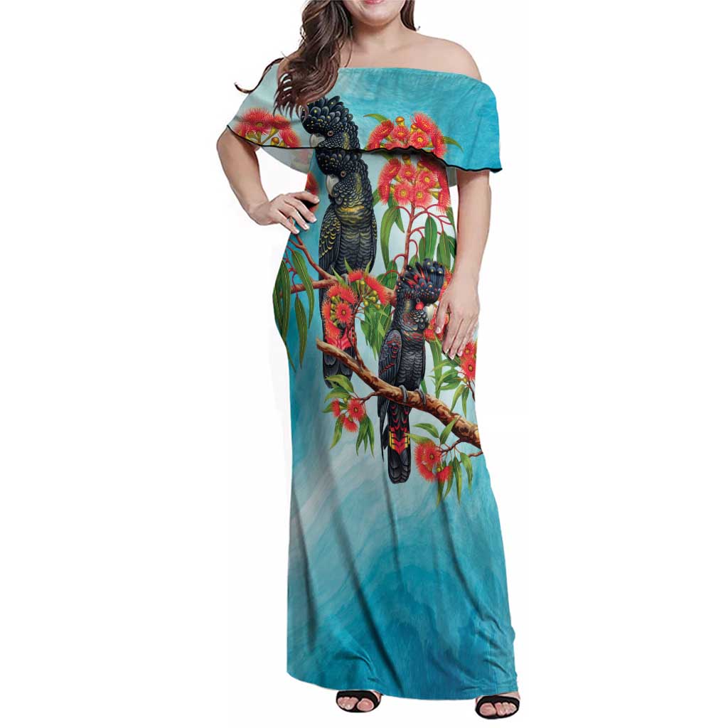 Australia Black Cockatoo and Eucalyptus Family Matching Off Shoulder Maxi Dress and Hawaiian Shirt Blue Spirit of Aussie Native Bird - Aussie Hoodie