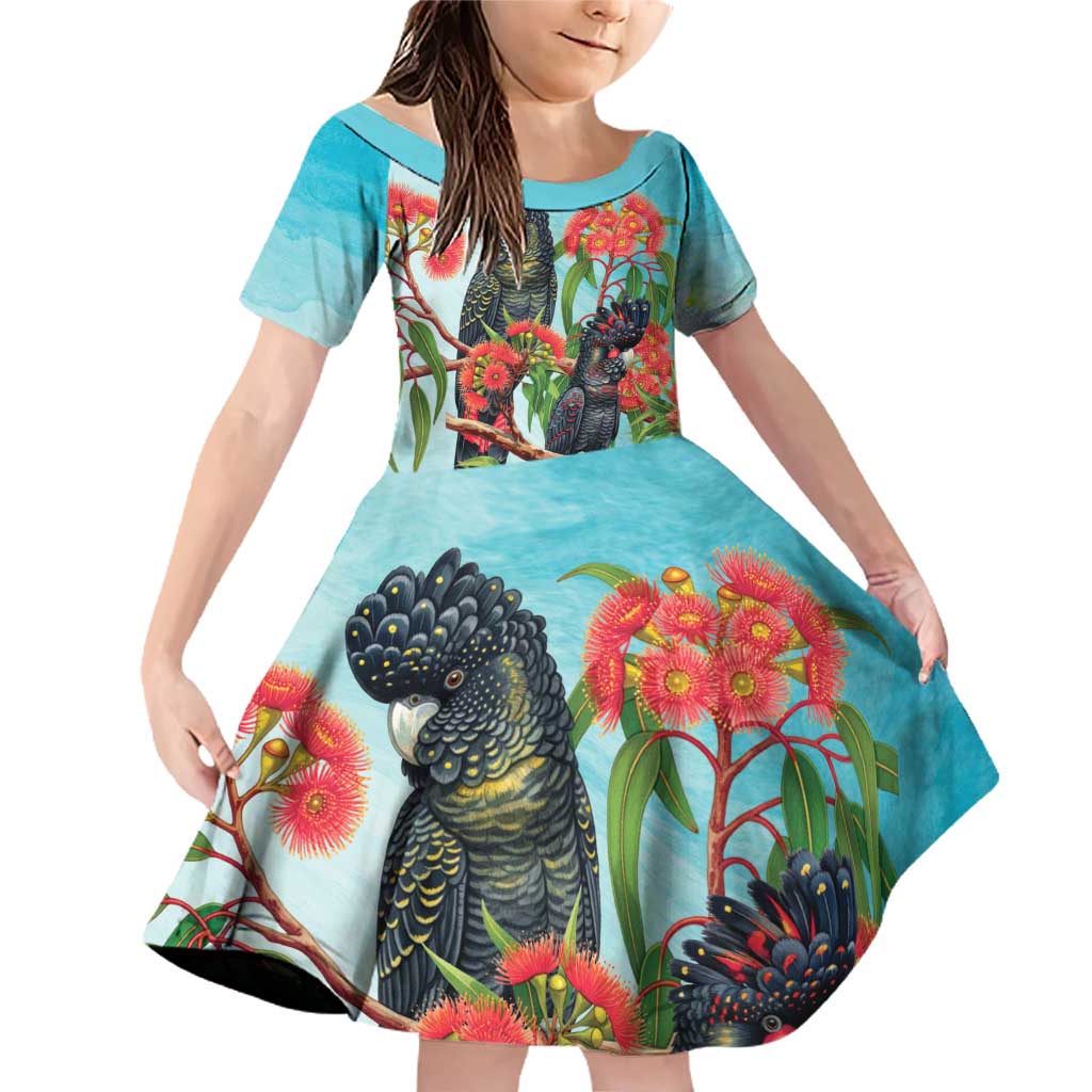 Australia Black Cockatoo and Eucalyptus Family Matching Off Shoulder Short Dress and Hawaiian Shirt Blue Spirit of Aussie Native Bird - Aussie Hoodie