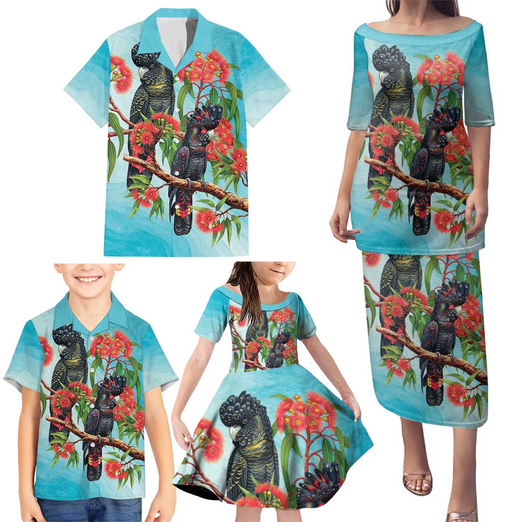 Australia Black Cockatoo and Eucalyptus Family Matching Puletasi and Hawaiian Shirt Blue Spirit of Aussie Native Bird - Aussie Hoodie