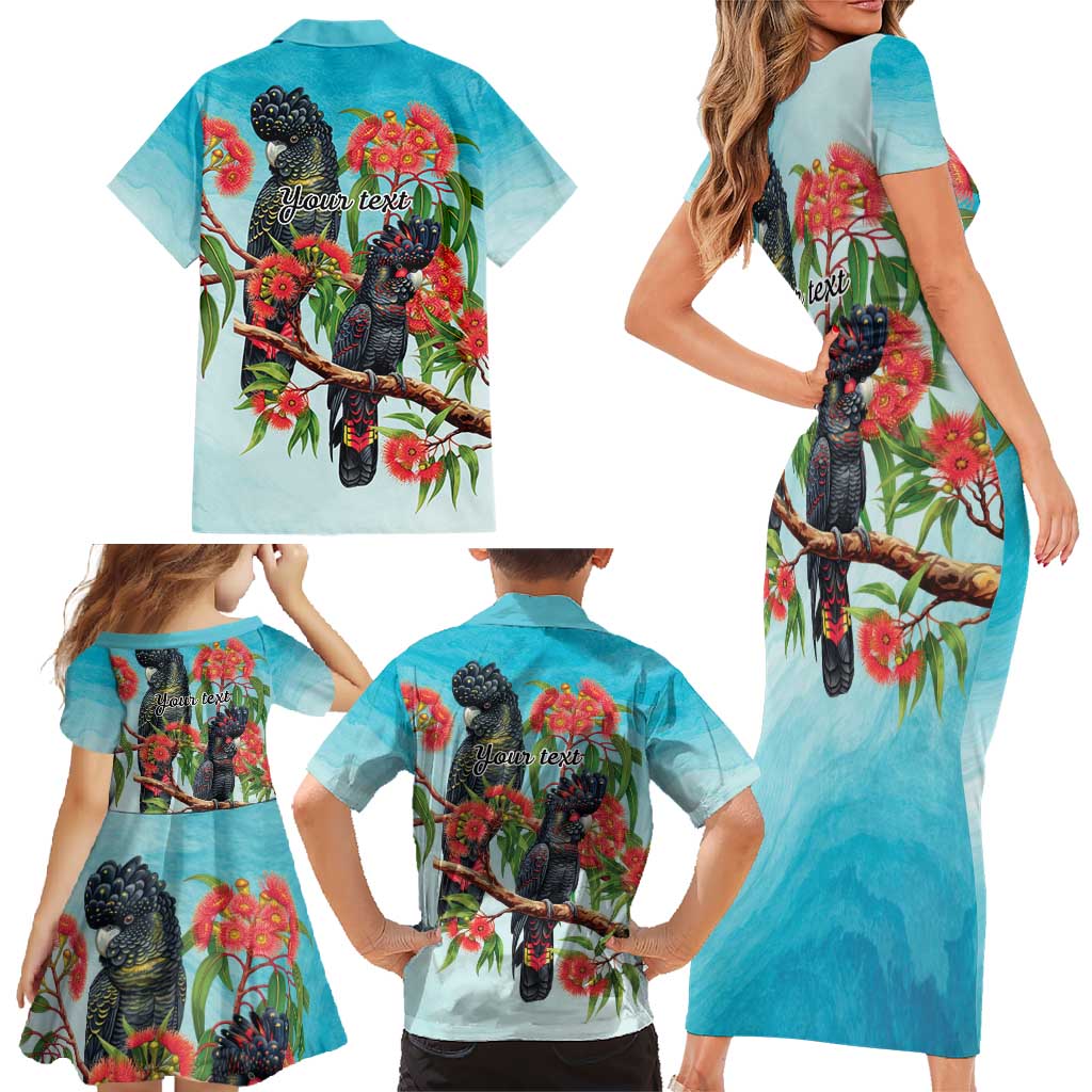 Australia Black Cockatoo and Eucalyptus Family Matching Short Sleeve Bodycon Dress and Hawaiian Shirt Blue Spirit of Aussie Native Bird - Aussie Hoodie