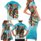 Australia Black Cockatoo and Eucalyptus Family Matching Short Sleeve Bodycon Dress and Hawaiian Shirt Blue Spirit of Aussie Native Bird - Aussie Hoodie