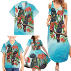 Australia Black Cockatoo and Eucalyptus Family Matching Summer Maxi Dress and Hawaiian Shirt Blue Spirit of Aussie Native Bird - Aussie Hoodie