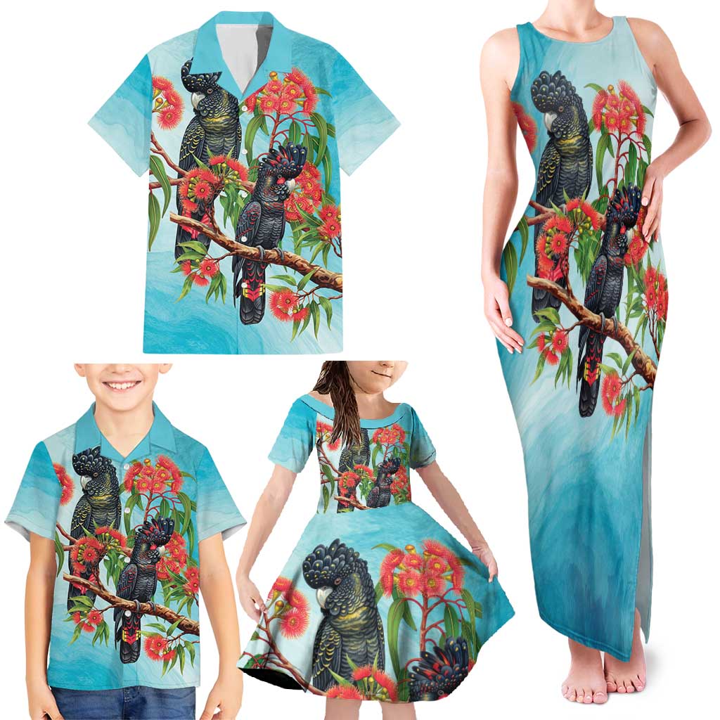 Australia Black Cockatoo and Eucalyptus Family Matching Tank Maxi Dress and Hawaiian Shirt Blue Spirit of Aussie Native Bird - Aussie Hoodie