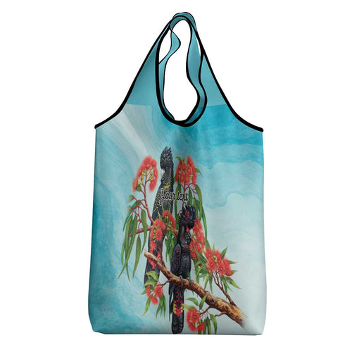 Australia Black Cockatoo and Eucalyptus Grocery Bag Blue Spirit of Aussie Native Bird - Aussie Hoodie