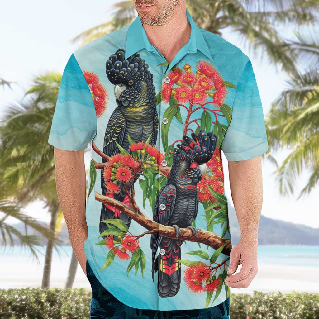 Australia Black Cockatoo and Eucalyptus Hawaiian Shirt Blue Spirit of Aussie Native Bird - Aussie Hoodie