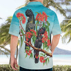 Australia Black Cockatoo and Eucalyptus Hawaiian Shirt Blue Spirit of Aussie Native Bird - Aussie Hoodie