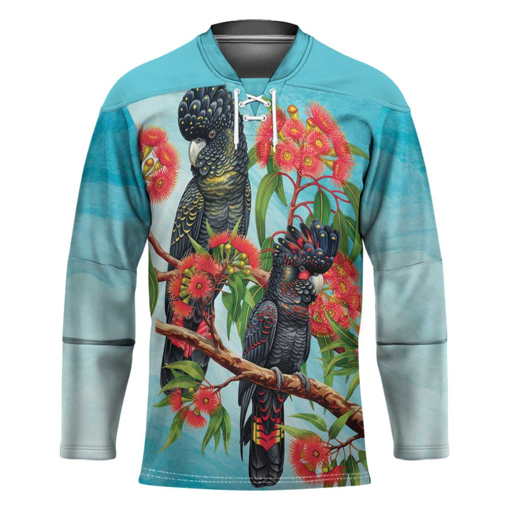 Australia Black Cockatoo and Eucalyptus Hockey Jersey Blue Spirit of Aussie Native Bird - Aussie Hoodie