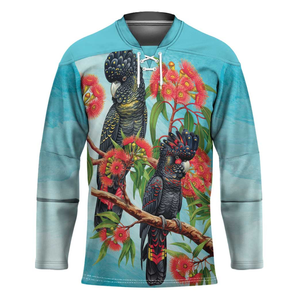 Australia Black Cockatoo and Eucalyptus Hockey Jersey Blue Spirit of Aussie Native Bird - Aussie Hoodie