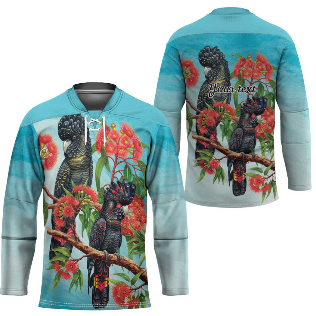 Australia Black Cockatoo and Eucalyptus Hockey Jersey Blue Spirit of Aussie Native Bird - Aussie Hoodie