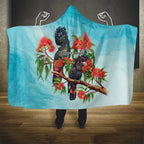 Australia Black Cockatoo and Eucalyptus Hooded Blanket Blue Spirit of Aussie Native Bird - Aussie Hoodie