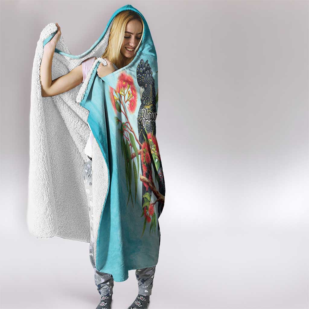 Australia Black Cockatoo and Eucalyptus Hooded Blanket Blue Spirit of Aussie Native Bird - Aussie Hoodie