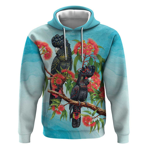 Australia Black Cockatoo and Eucalyptus Hoodie Blue Spirit of Aussie Native Bird - Aussie Hoodie