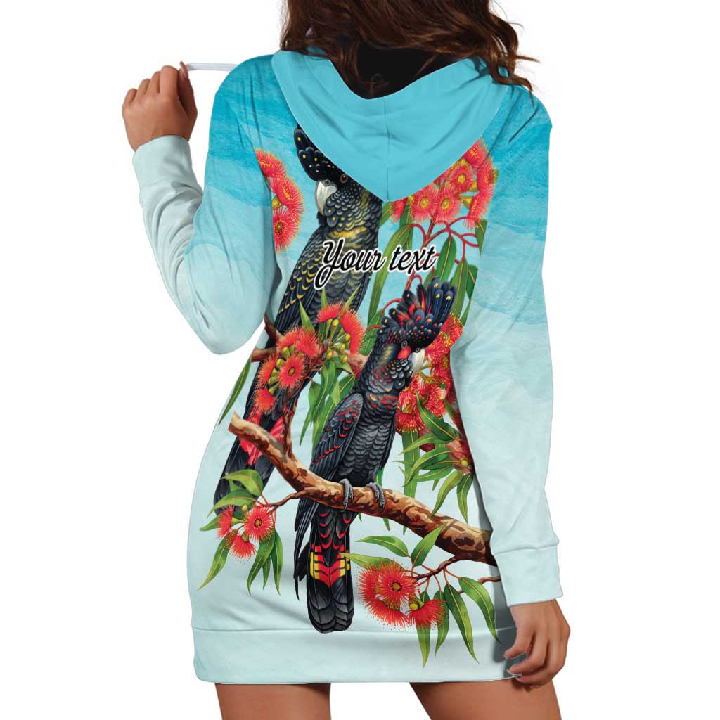 Australia Black Cockatoo and Eucalyptus Hoodie Dress Blue Spirit of Aussie Native Bird - Aussie Hoodie