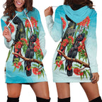 Australia Black Cockatoo and Eucalyptus Hoodie Dress Blue Spirit of Aussie Native Bird - Aussie Hoodie