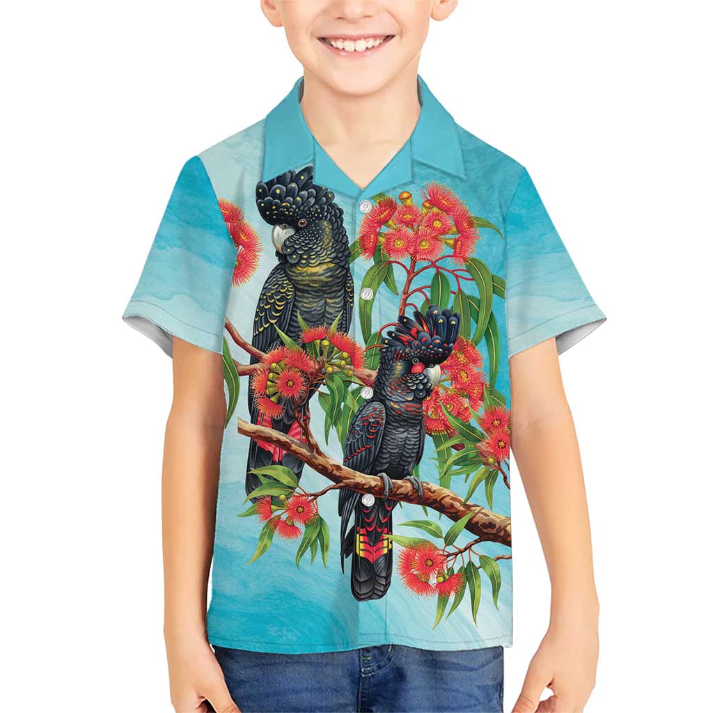 Australia Black Cockatoo and Eucalyptus Kid Hawaiian Shirt Blue Spirit of Aussie Native Bird - Aussie Hoodie