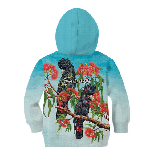 Australia Black Cockatoo and Eucalyptus Kid Hoodie Blue Spirit of Aussie Native Bird - Aussie Hoodie