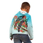 Australia Black Cockatoo and Eucalyptus Kid Hoodie Blue Spirit of Aussie Native Bird - Aussie Hoodie