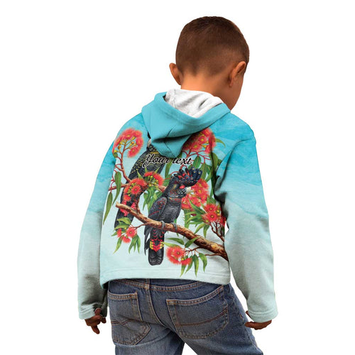 Australia Black Cockatoo and Eucalyptus Kid Hoodie Blue Spirit of Aussie Native Bird - Aussie Hoodie