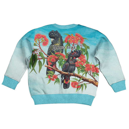 Australia Black Cockatoo and Eucalyptus Kid Ugly Christmas Sweater Blue Spirit of Aussie Native Bird - Aussie Hoodie