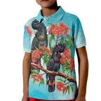 Australia Black Cockatoo and Eucalyptus Kid Polo Shirt Blue Spirit of Aussie Native Bird - Aussie Hoodie