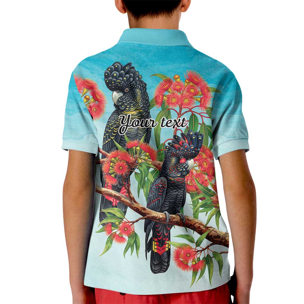 Australia Black Cockatoo and Eucalyptus Kid Polo Shirt Blue Spirit of Aussie Native Bird - Aussie Hoodie