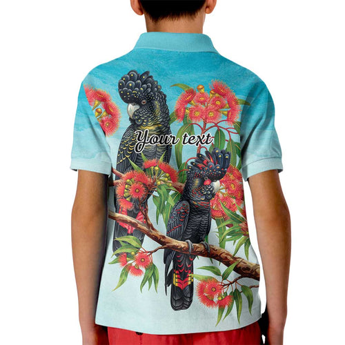 Australia Black Cockatoo and Eucalyptus Kid Polo Shirt Blue Spirit of Aussie Native Bird - Aussie Hoodie
