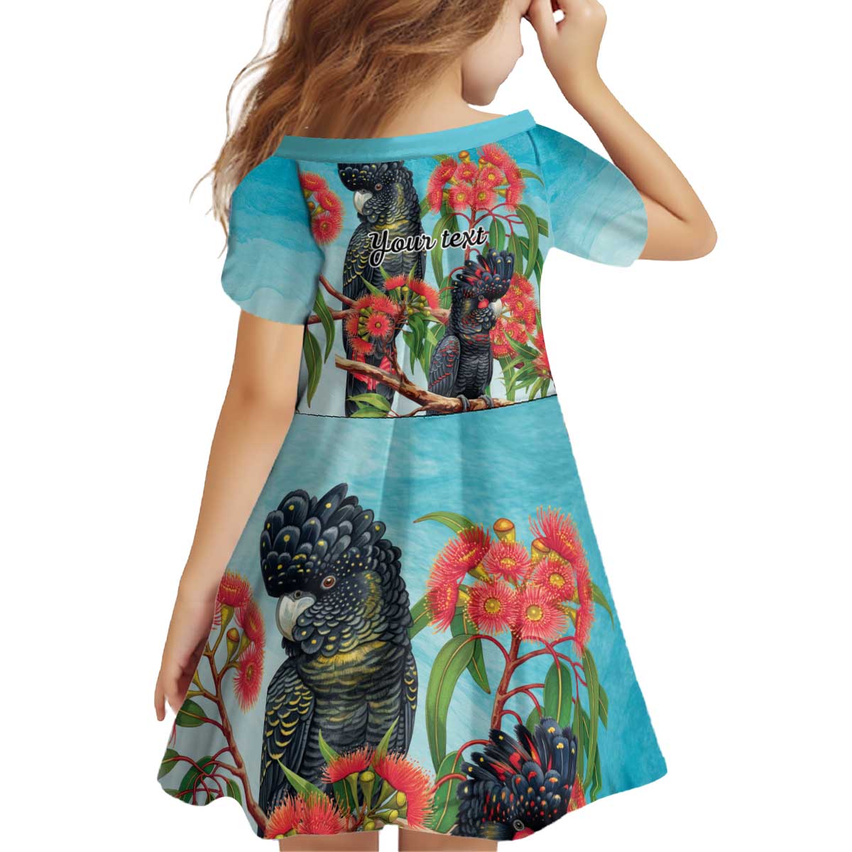 Australia Black Cockatoo and Eucalyptus Kid Short Sleeve Dress Blue Spirit of Aussie Native Bird - Aussie Hoodie