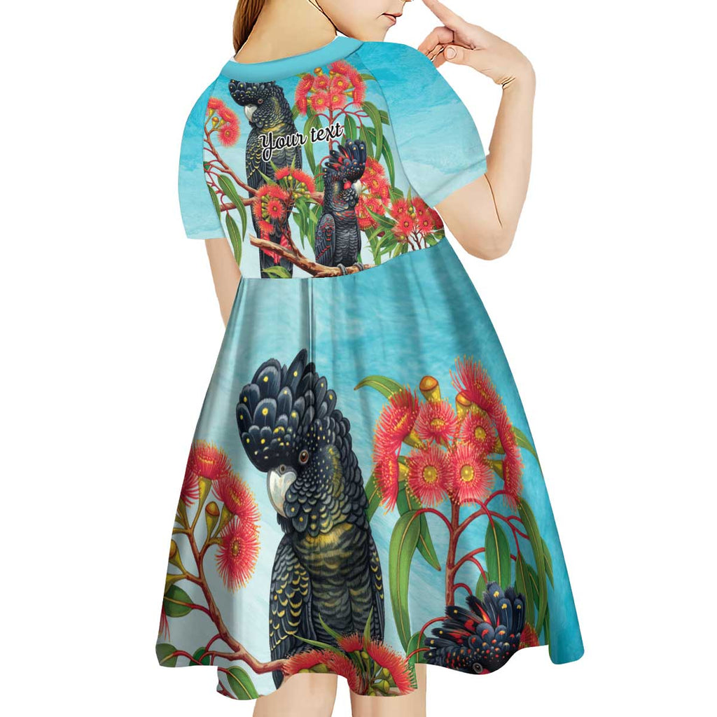 Australia Black Cockatoo and Eucalyptus Kid Short Sleeve Dress Blue Spirit of Aussie Native Bird - Aussie Hoodie
