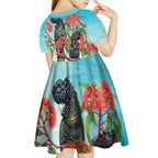 Australia Black Cockatoo and Eucalyptus Kid Short Sleeve Dress Blue Spirit of Aussie Native Bird - Aussie Hoodie