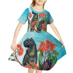 Australia Black Cockatoo and Eucalyptus Kid Short Sleeve Dress Blue Spirit of Aussie Native Bird - Aussie Hoodie