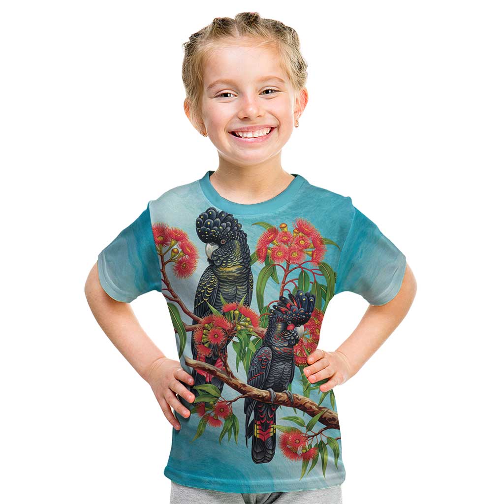 Australia Black Cockatoo and Eucalyptus Kid T Shirt Blue Spirit of Aussie Native Bird - Aussie Hoodie