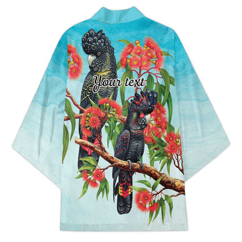 Australia Black Cockatoo and Eucalyptus Kimono Blue Spirit of Aussie Native Bird - Aussie Hoodie