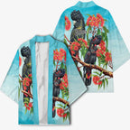 Australia Black Cockatoo and Eucalyptus Kimono Blue Spirit of Aussie Native Bird - Aussie Hoodie