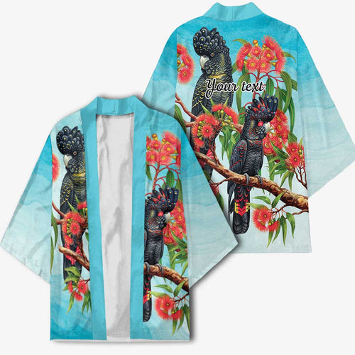 Australia Black Cockatoo and Eucalyptus Kimono Blue Spirit of Aussie Native Bird - Aussie Hoodie