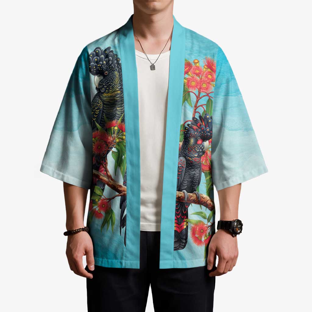 Australia Black Cockatoo and Eucalyptus Kimono Blue Spirit of Aussie Native Bird - Aussie Hoodie