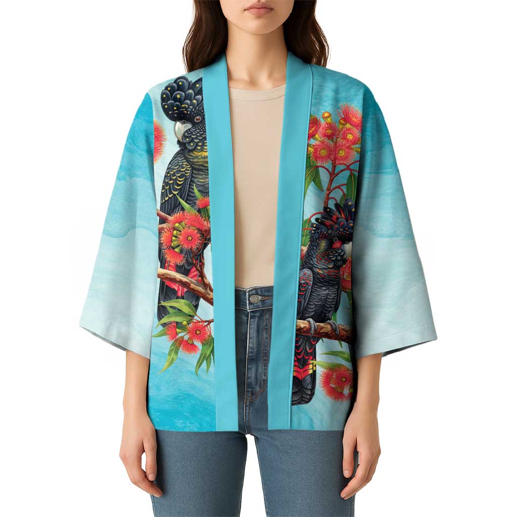 Australia Black Cockatoo and Eucalyptus Kimono Blue Spirit of Aussie Native Bird - Aussie Hoodie