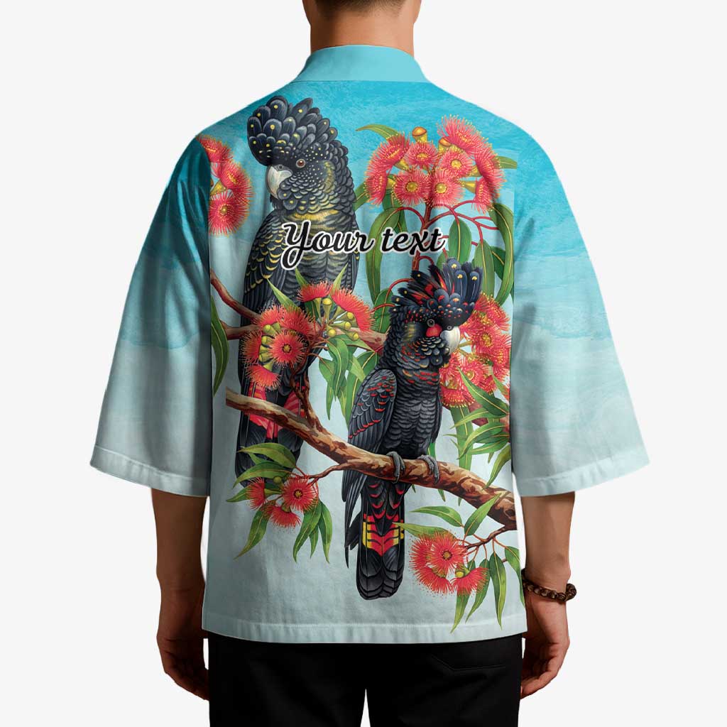 Australia Black Cockatoo and Eucalyptus Kimono Blue Spirit of Aussie Native Bird - Aussie Hoodie