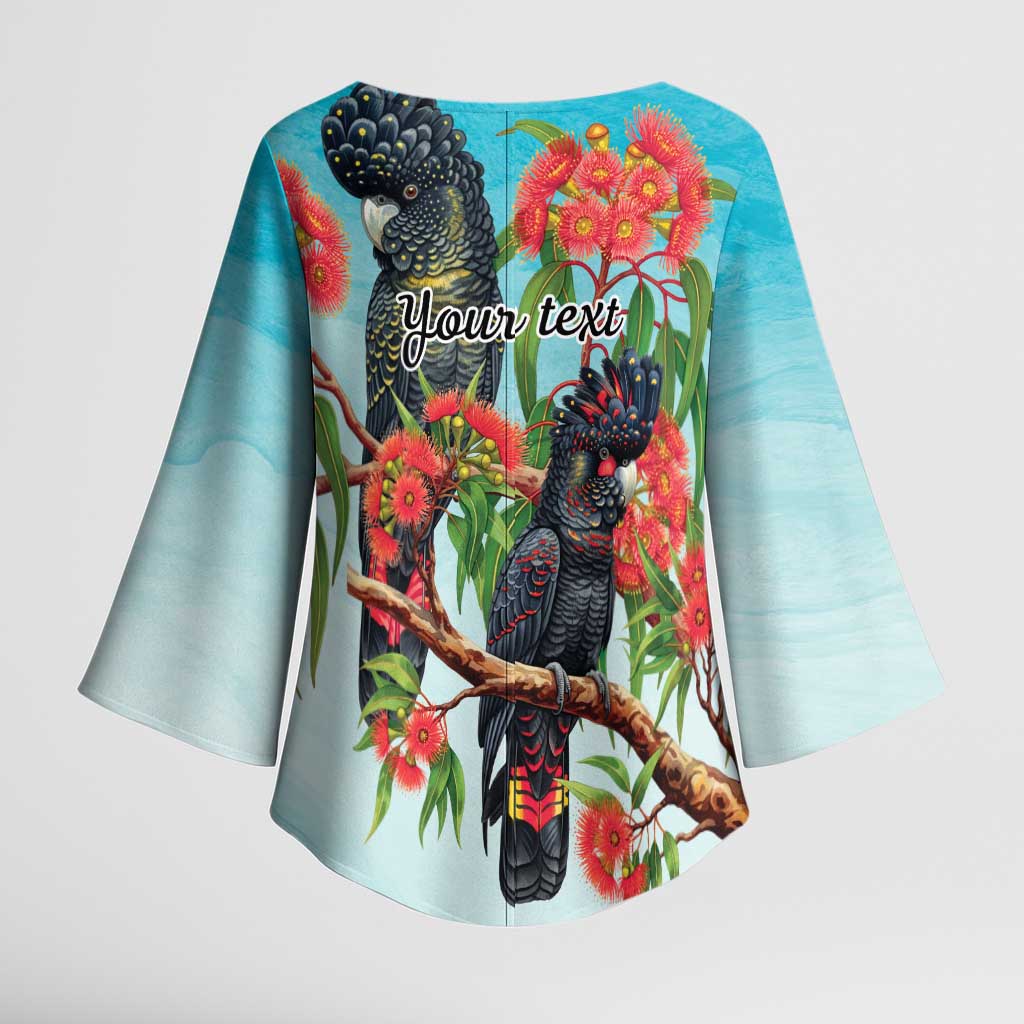 Australia Black Cockatoo and Eucalyptus Kimono Sleeve Blouse Blue Spirit of Aussie Native Bird - Aussie Hoodie