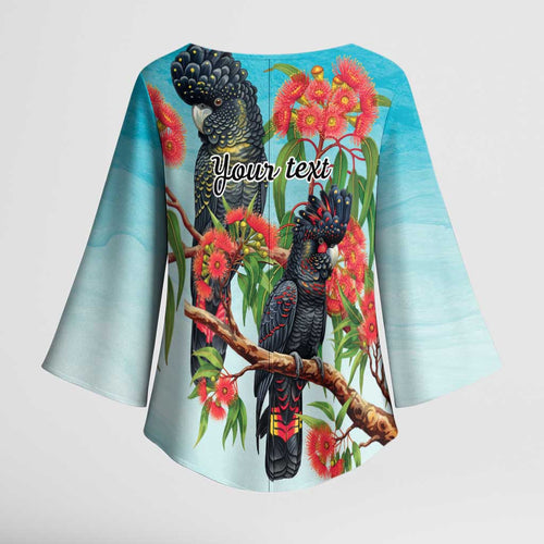 Australia Black Cockatoo and Eucalyptus Kimono Sleeve Blouse Blue Spirit of Aussie Native Bird - Aussie Hoodie