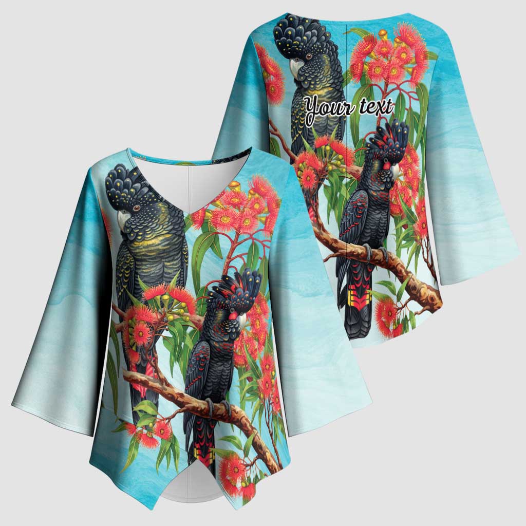 Australia Black Cockatoo and Eucalyptus Kimono Sleeve Blouse Blue Spirit of Aussie Native Bird - Aussie Hoodie