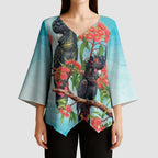 Australia Black Cockatoo and Eucalyptus Kimono Sleeve Blouse Blue Spirit of Aussie Native Bird - Aussie Hoodie