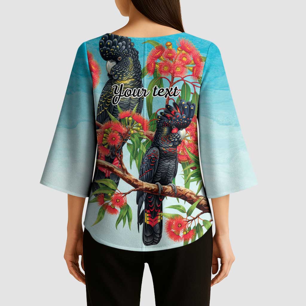 Australia Black Cockatoo and Eucalyptus Kimono Sleeve Blouse Blue Spirit of Aussie Native Bird - Aussie Hoodie